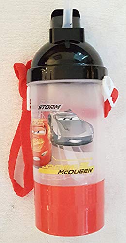 Cars Water Bottle - Rock N Sip Snack Canteen Water Bottle with Removable and Adjustable Lanyard - Lightning McQueen & Jackson Storm
