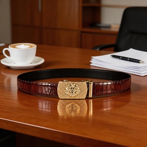 Image of Dubulle Men's Ratchet Belt Gold /Black /Red /Green /Blue /White Automatic Buckle Business Casual Belt Gift - Adjustable Fit