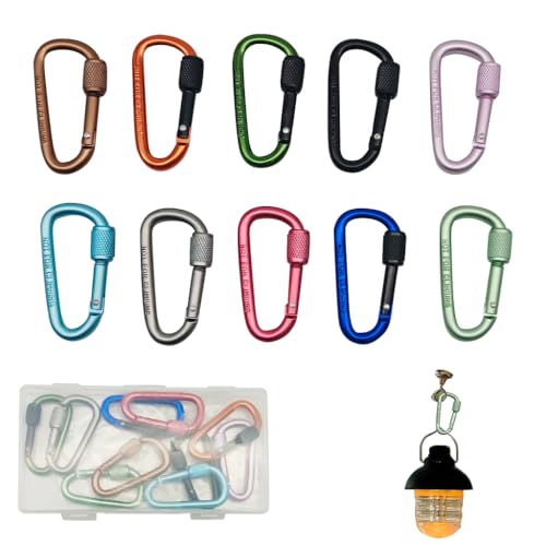 Image of Proberos 10 Pcs Colored Screwgate Carabiners, Heavy Duty Aviation Aluminum Carabiners D-Shape Screwgate Locking Clip Non-Climbing Locking Carabiner for Camping, Daily Attachment