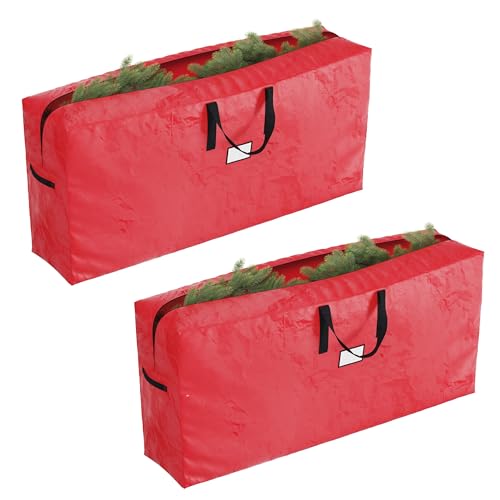 Set of 2 Christmas Tree Storage Bags - Fits 9-Foot Artificial Tree Each - Protect Holiday Decorations from Moisture and Damage by Elf Stor (Red)