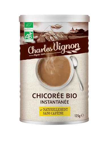 Charles Vignon - Chicorée Bio Instantanée - 100% Chicorée Torréfiée - Sans Caféine & Sans Sucres Ajoutés - Nutriscore A - Boîte Recyclable - 125 g