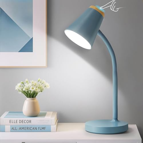 GyroVu Schreibtischlampe LED, Touch Tischlampe Dimmbar Augenschutz, Flexibler Gänsehals Desk Lamp für Kinder, Leselicht für Schlafzimmer, Nachttisch, Studierzimmer, Büros, Blau
