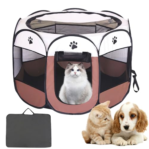Hojalis Recinto Plegable para Mascotas, Parque de Juegos para Cachorros, Parque para Gatos Exterior,Parque de Juegos Octogonal Tienda de Campaña de Tela para Cachorros, 74x 74x 43 CM（Gris）