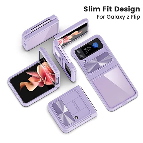 Akabike Samsung Galaxy Z Flip 4 / Z Flip3 Case. Sliding Lens Protection [Drop Tested], Tpu & Pc Combination, Transparent, Shockproof Cover For Samsung Z Flip 4 Case 2022 & Z Flip 3 - Purple & Clear #TOP4