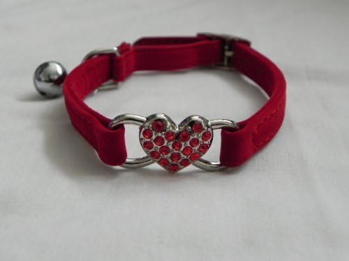 diamante velvet cat collar with heart (Red)