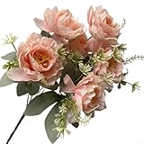 Honseadek Künstlicher Pfingstrosenstrauß, Seidenstoff, Blumendekoration für Haus und Garten, elegante Kunstblumen für Wohnzimmer, Essbereich, Hochzeitsarrangements (Rosa)