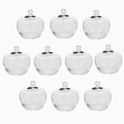 キュートなアップルガラス小瓶 925シルバー24Kメッキキャップ付き ガラスペンダントサプライ 10個 (925silver cap)の商品画像（Amazon）