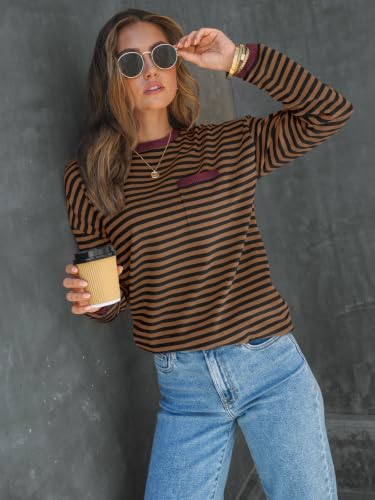Image of LILLUSORY Womens Striped Lightweight Sweaters 2026 Fall Fashion Outfits | Cozy Knit, Work Office Pullover Crewneck Pullover, Cute Teacher Clothing, Old Money Clothes, Ladies Trendy Long Sleeve Tops