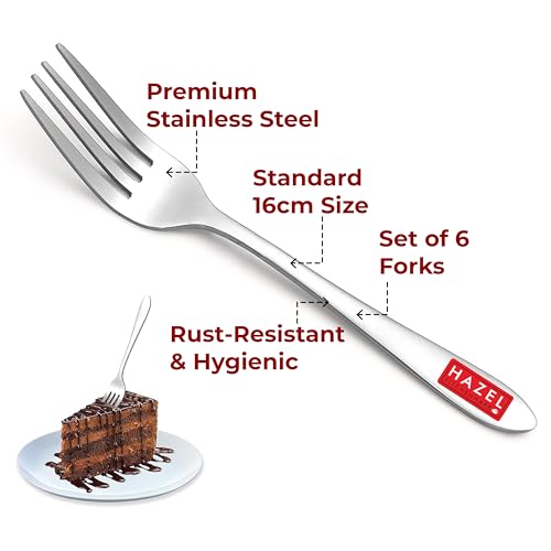 Image of HAZEL Stainless Steel Fork Set of 6 | 16cm Rust-Resistant Cutlery Forks | Durable, Polished Table Forks for Dining & Kitchen Use