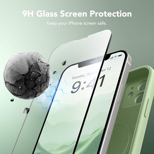 Image of Magnetic for iPhone 12 Case, Compatible with MagSafe, [Full Camera Protection][Screen Protector] Silicone Shockproof Protective Phone Case for iPhone 12 6.1 inch, Matcha