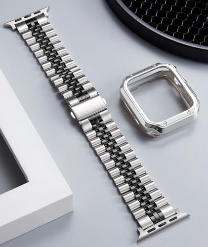 Image of BINLUN Compatible with Apple Watch Band 49mm 46mm 45mm 44mm 42mm 41mm 40mm 38mm for Men Women, Stainless Steel Metal Strap with TPU Case Fit for iWatch Series Ultra /SE3 /11 /10 /9 /8 /7 /SE2 /SE /6 /5 /4 /3 /2 /1