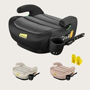 Jovikids Sitzerhöhung Auto Kinder mit ISOFIX, ECE R129 Kindersitzerhöhung 125-150cm, Verdickter Stoffbezug & Isofix Einführhilfe, Leicht Waschbar, Schwarz mit Becherhalter