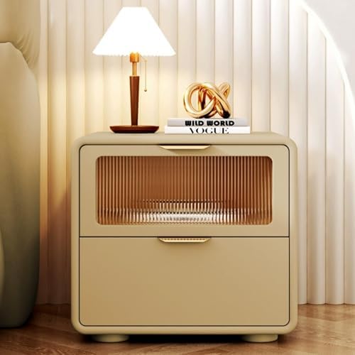 Modern Blue Wood Bedside Table, Minimalist Leather-Wrapped Design, 2-Tier Storage Drawer, Durable Steel Ball Tracks, Multi-Purpose Side Table for Bedroom, Living Room (45 cm)