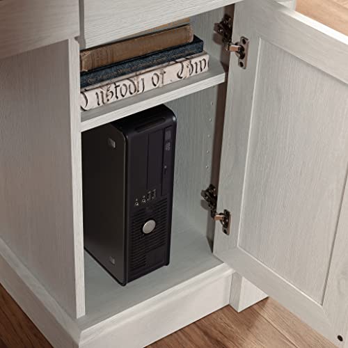 Image of Sauder Palladia L Shaped Desk with Drawers, Office Desk with File Cabinet Storage, Cable Management, Keyboard Tray, in Glacier Oak Finish