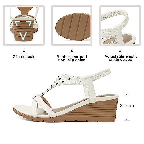 TEMOFON Sandals for Women Wedge Dressy: Summer Open Toe Dress Sandal Comfortable Casual Low Platform Beach Shoes White Size 8