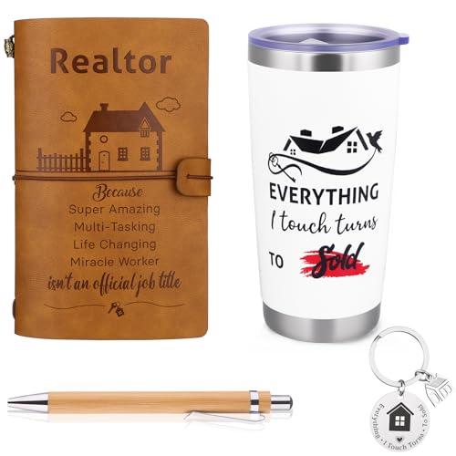 Gift For A Real Estate Agent Tumbler 20oz, Gifts for Realtor, Realtor Journal 140 Pages Notebook, Keychain, Pen, Real Estate Gifts for Women, Closing Gifts For Realtors, Funny Real Estate Presents