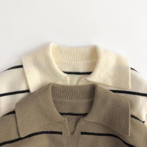 MW&FOFJR Children's Striped Sweater Boys Girls Long Sleeved Lapel Knit Pullover Sweaters3