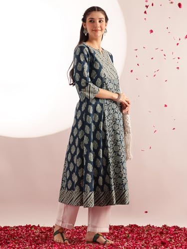 Image of Vbuyz Women's Floral Print A-Line Cotton Stitched Kurta