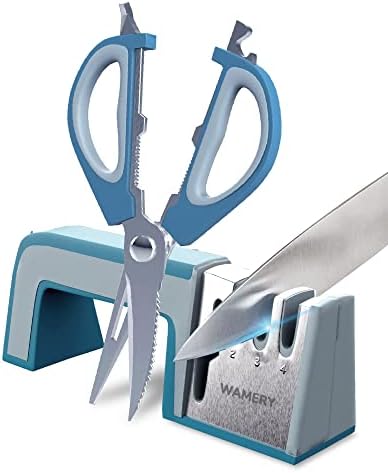 Wamery Knife and Scissors Sharpener 4-Stage. Repairs, Restores, & Polishes Blades of Any Hardness. Ergonomic Handle & Anti-Slip Safe Pads. Kitchen Knife Sharpener. Sharpening Tool for Knives & Shears.