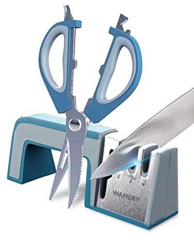 Wamery Knife And Scissors Sharpener 4-Stage. Repairs, Restores, & Polishes Blades Of Any Hardness. Ergonomic Handle & Anti-Slip Safe Pads. Kitchen Knife Sharpener. Sharpening Tool For Knives & Shears. #TOP3