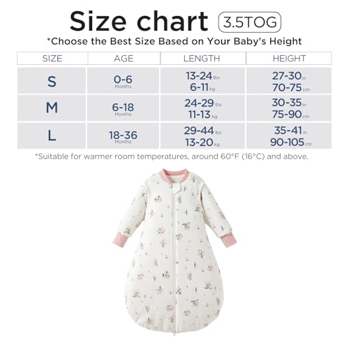 Image of Duomiaomiao 3.5 TOG Baby Sleep Sack 100% Cotton Winter Long Sleeve Baby Wearable Blanket, Super Warm Quilted Comfy Toddler Sleeping Bag