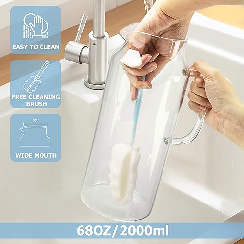 Yirilan Glass Pitcher, 2 Liter(68oz) Water Pitcher with Lid and Spout, Large Pitchers for Drinks, Glass Water Carafe, Glass Jug, Beverage Pitcher - Image 5