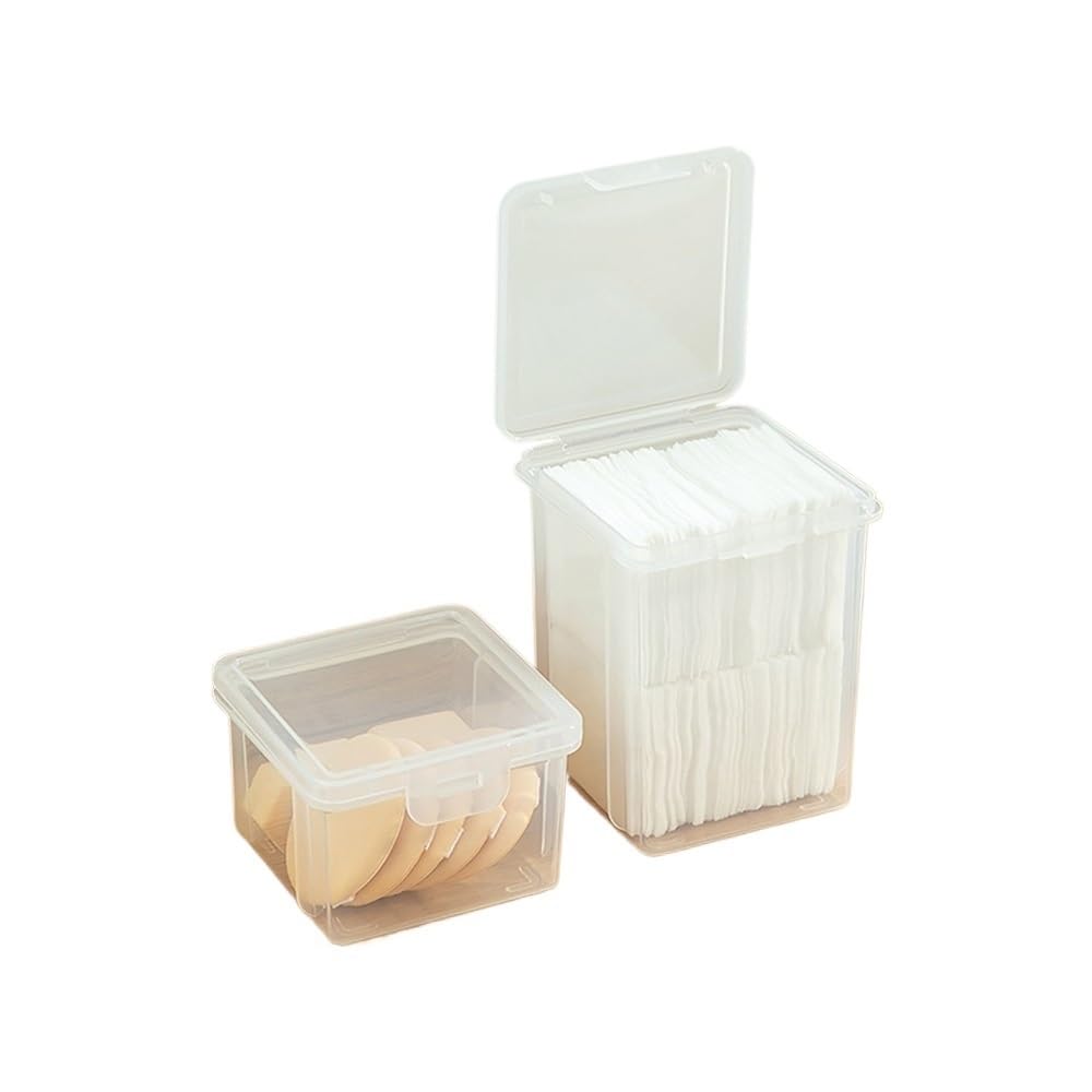 Lianxibag 2Pcs Makeup Organizer Bathroom Jar Cotton Storage Square Box Cosmetic Sponge Transparent Swab Case(,S)