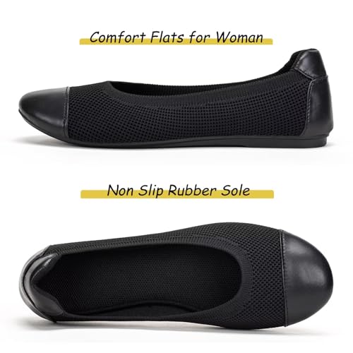 Image of Frank Mully Women's Ballet Flats Round Toe Walking Flats Slip On Work Shoes Knitted Flats Shoes for Woman Soft Lightweight