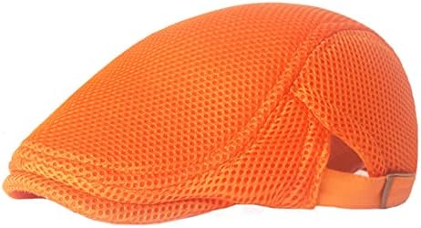 Lifup Unisex Mesh Newsboy Hat Breathable Summer Flat Cap Adjustable Gatsby Ivy Golf Cabbie Hat Orange