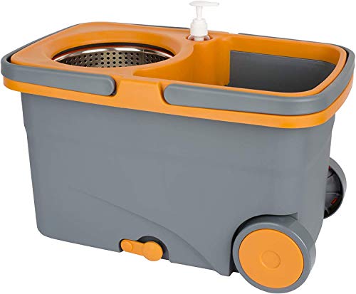 Casabella Spin Cycle Wet Mop And Bucket, Floor Cleaner With 5 Microfiber Heads, 4, Graphite/Orange #TOP3