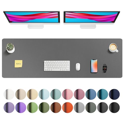 Image of Aothia Faux Leather Desk Mat - Non-Slip PU Leather Desk Blotter, Waterproof Writing Surface, Large Desk Pad for Office & Home (Grey, 55 inch x 17 inch)