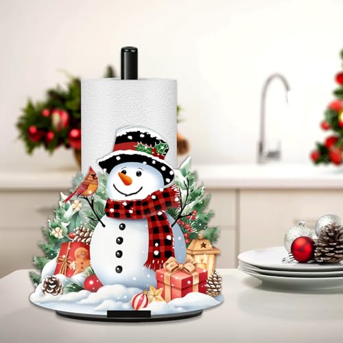 Christmas Paper Towel Holder, Snowman Paper Holder, Winter Holiday Decoration for Kitchen Countertop Bathroom Home Farmhouse, Cardinal Bird Decor Indoor, Winter Red Birds Decors