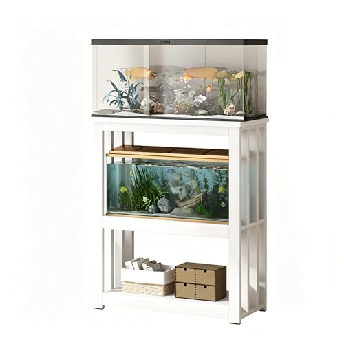 Meuble aquarium blanc design pour salon support double couche compact 55x35cm