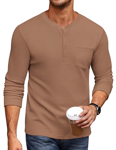T-shirt Henley en piqué gaufré COOFANDY style stretch texturé avec poche homme