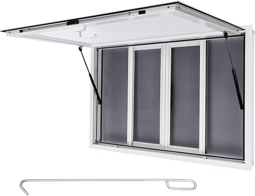 Concession Window, 45 x 30 inch Aluminum Alloy Concession Window for Food Truck Up to 80 Degrees Serving Window Concession Trailers with Drag Hook and 4 Screens