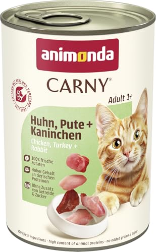 animonda Carny Adult Katzenfutter, Nassfutter für ausgewachsene Katzen, Huhn, Pute + Kaninchen, 6 x 400 g