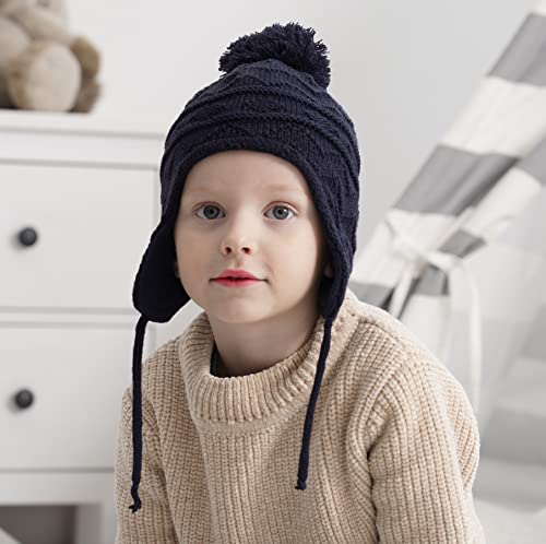Connectyle Toddler Boys Girls Beanie Hat Fleece Lined Knit Kids Hat with Ear Flaps Warm Winter Hat Acrylic Watch Hat2