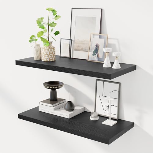 Dreamland 30" Floating Shelves for Wall, 12" Deep Slim Black Floating Shelves, Wall-Mounted Shelves for Bedroom, Living Room, Kitchen, Bathroom - Set of 2
