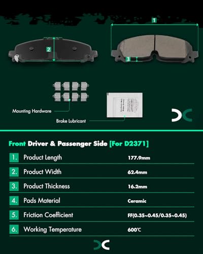 Image of SCITOO D2371-9600 Disc Brake Pads Sets Front Ceramic Brake Pads w /Hardware | For Acura 2024,For Buick 2020-2024,For Cadillac 2021-2025,For Chevrolet 2020-2025,For GMC 2021-2023,For Honda 2024-2025