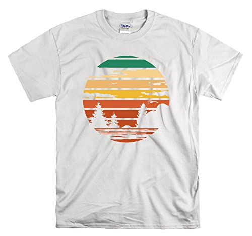 Maglietta da uomo e donna, stile retrò Sunset Nature Sun, unisex, bianco, L
