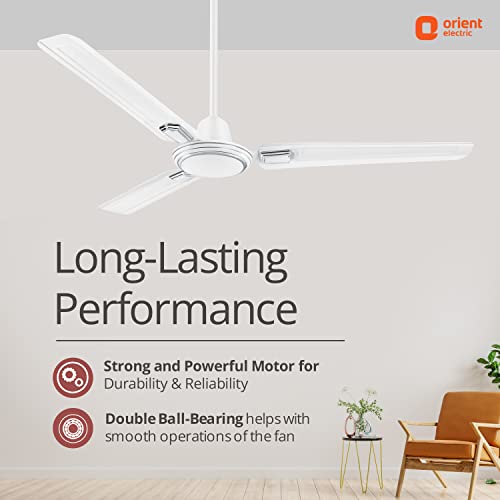 Image of Orient Electric 1200 mm Pacific Air Deco| Decorative ceiling fan | Powerful airflow| BEE Star Rated | 2-year warranty | White Silver, pack of 2