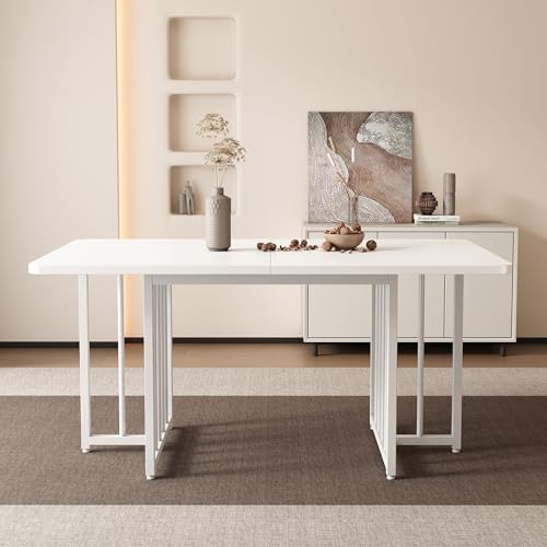 Mesa de comedor moderna y simple, 158 x 76 x 75 cm, plegable, color blanco