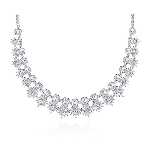 PAENENPH 14K White Gold Moissanite Choker Necklace for Women,Luxury Branch Style Natural Crystal Lock Chain Necklace,Fashion Wedding Jewelry Gift for Her (Style 3, 14K Gold)