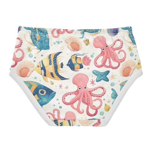 Wusikd Octopuses Girls' Underwear Cotton Colorful Fish Seashells Girls Briefs Soft Toddler Underwear 2T2