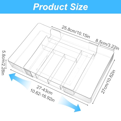 Oqqlin Expandable Acrylic Drawer Organizer, Clear Desk Drawer Organizers Tray with 8 Adjustable Compartments Multifunctional Desk Accessories for Vanity, Office, Kitchen, Bathroom - Image 2