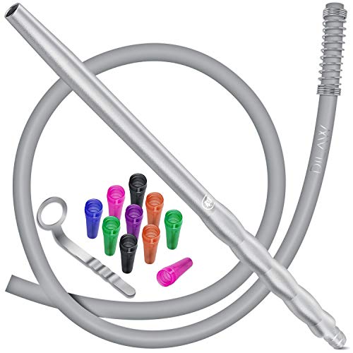 DILAW® Shisha Silikonschlauch Set mit Alu Mundstück inkl. 10 x Hygienemundstücke + Schlauchhalter + Knickschutzfeder…