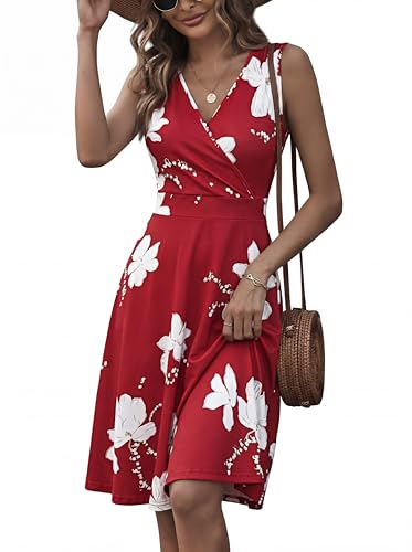 Image of GUBERRY Womens Wrap V Neck Sleeveless Sundress Summer Flare Tank Dress with Pockets