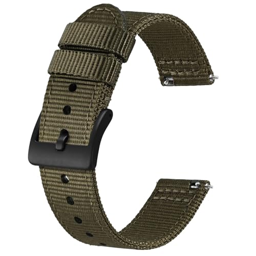 BISONSTRAP Męskie nylonowe paski do zegarków, dwuczęściowe, wojskowe, szybkie zapięcie, szczotkowana klamra, szerokość 18 mm, 19 mm, 20 mm, 22 mm, 20mm, Nylon, Bez kamieni szlachetnych
