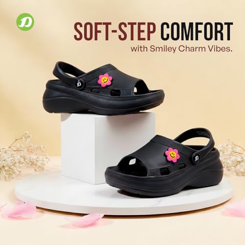 Image of DOCTOR EXTRA SOFT Women's Classic Smiley Charm Clogs /Sandals with Adjustable Back Strap for Adult| Comfortable & Lightweight | Stylish & Anti-Skid| Casual Waterproof Everyday Mules Girls Ladies D-539