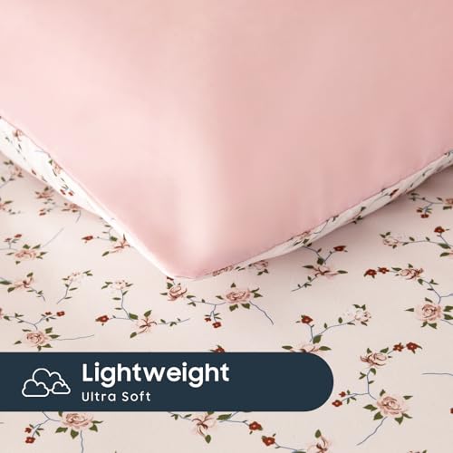 Image of Wake In Cloud - Floral Comforter Set, Coquette Cottagecore Aesthetic Cute Flower Pattern for Women Teen Girls, Soft Lightweight Dorm Bedding, 3 Pieces, Dusty Pink, Twin /Twin XL Size